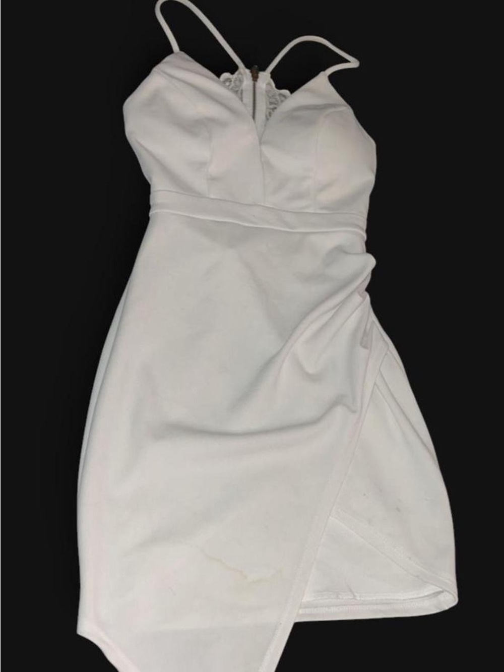 Emerald Sundae White Asymmetrical Mini Dress with Spaghetti Straps